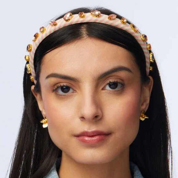 Lele Sadoughi Gigi Embellished Seersucker Headband Ballet Pink NWT